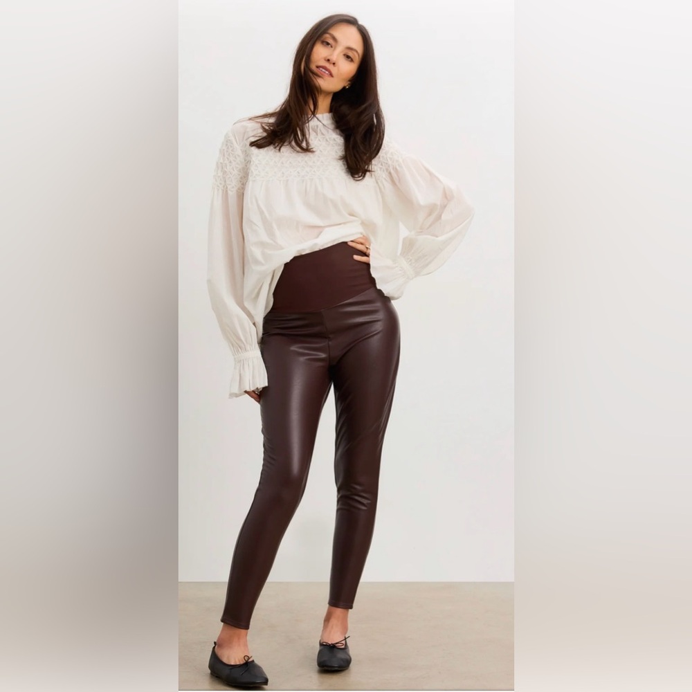 Hatch Chocolate Brown Vegan Leather Maternity Leggings